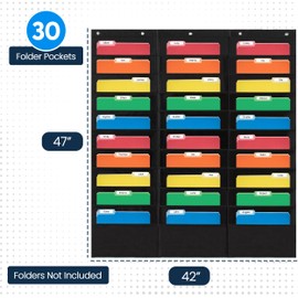 Essex Wares - 30 Pocket File Pocket Chart, Black, 42" Wide x 47" Tall - Versatile Wall Hanging File Folder Organizer for Classroom, Office, Home, and More - Wall Folder Organizer - 30 Pockets