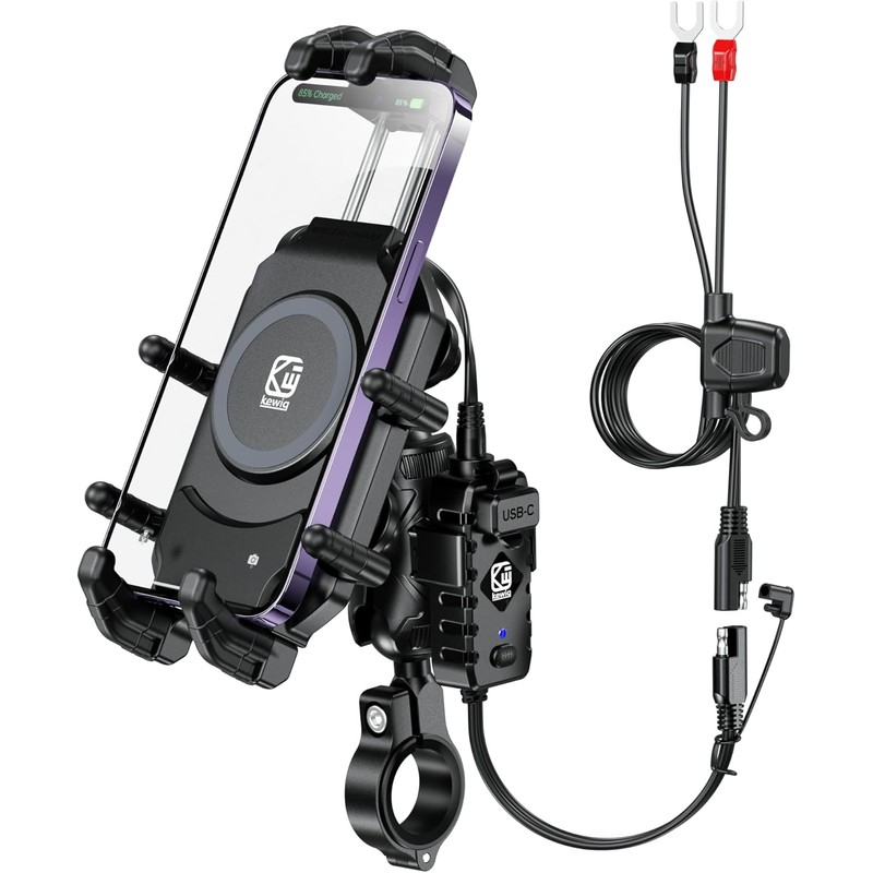 BRCOVAN Motorcycle Phone Mount with Qi Wireless & USB-C Charger