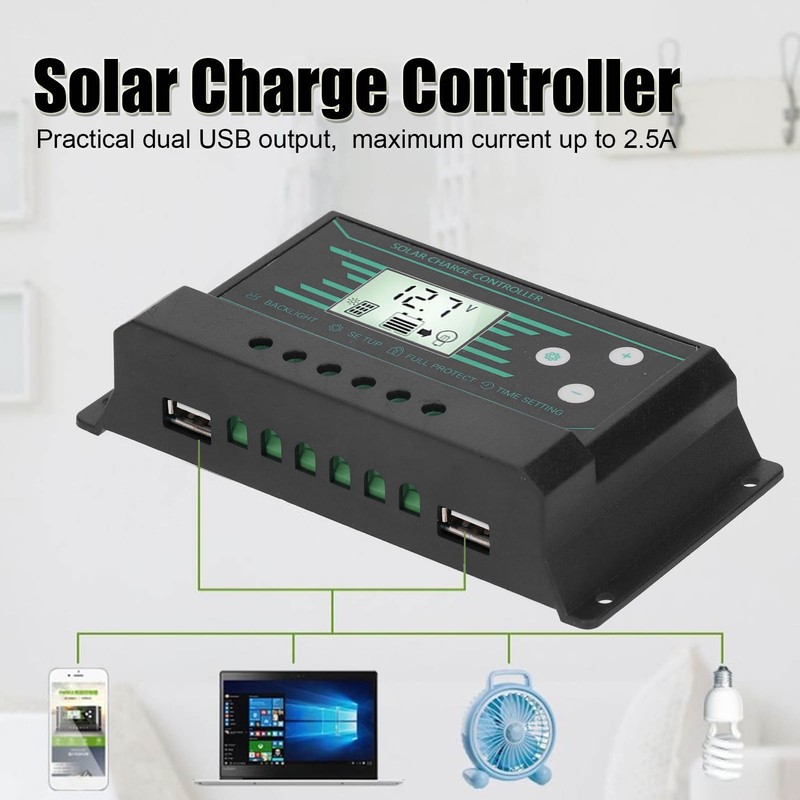 Solar Panel Regulator Charge Controller PWM Dual USB LCD Display