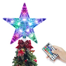 Cewuidy Christmas Tree Topper,LED 21 Modes Color Changing Multicolour with Versatile Remote Controller 9.5inch USB Powered Christmas Star Tree Topper for Xmas Holiday Ornament or Home Decor