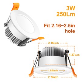 2 Inch LED Recessed Lighting Dimmable Downlight, 3W(35W Halogen Equivalent), 4000K Nature White, CRI80, Ceiling Light with LED Driver for Living Room Hallway Stairwell Museum Showroom, 8 Pack