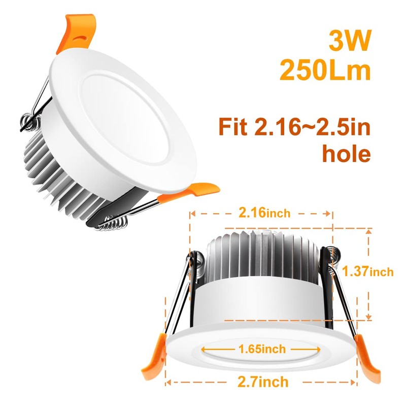 2 Inch LED Recessed Lighting Dimmable Downlight, 3W(35W Halogen Equivalent),