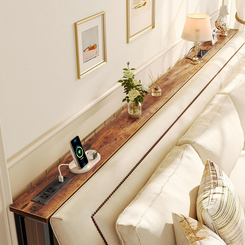 SUPERJARE 102 Inch Sofa Table with 2 Power Outlets and