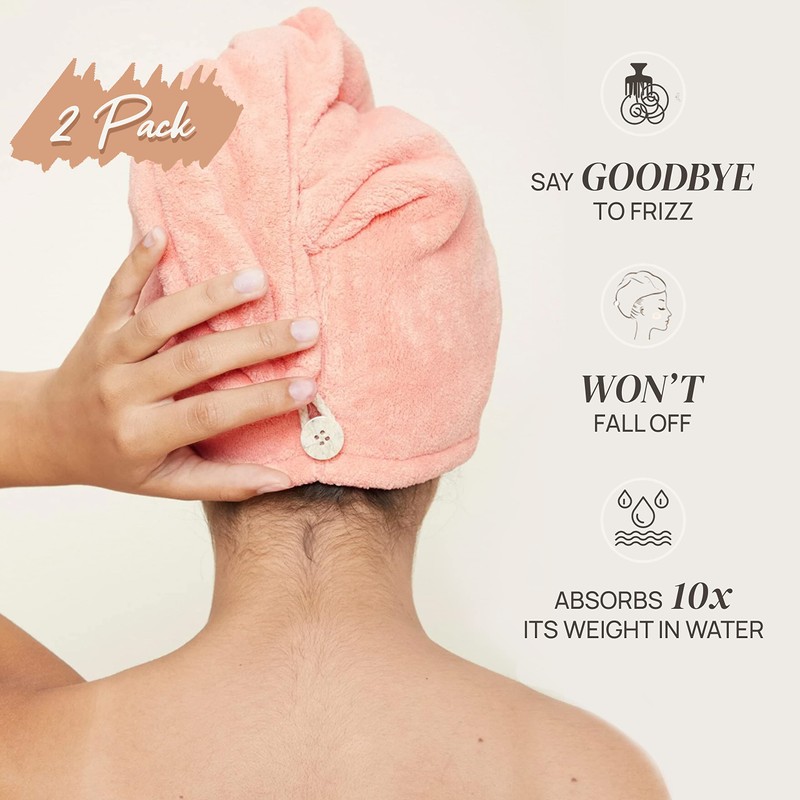 Microfibre Hair Towel x2 Bath Towel Hair Wrap Large (UK