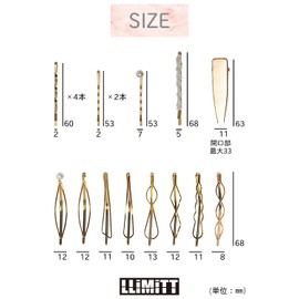 LLiMiTT Hair Pin, Gold, Set of 17, Hair Accessories, Hair Clip, Stylish, Patching Pin, Hair Clip, Hair Ornament, Hair Accessory