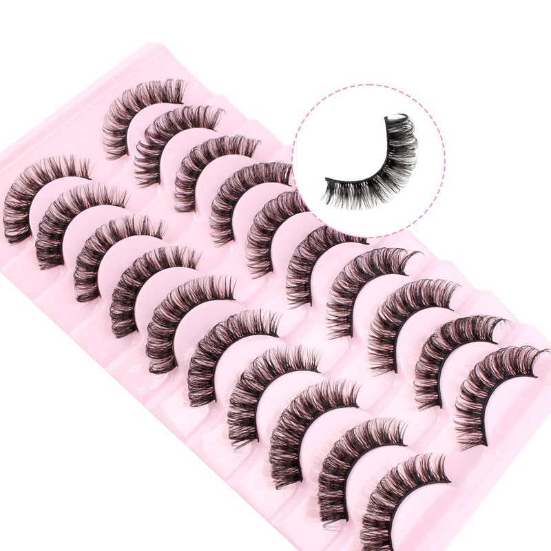 Oreola False Eyelashes, 10 Pairs, Russian Strip Lashes, D Curl