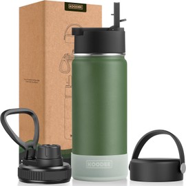 koodee Insulated Water Bottle-18 oz Stainless Steel Double Wall Vacuum Wide Mouth Sports Water Bottle with 3 Lids-Reusable Water Flask for School(Grass Green)