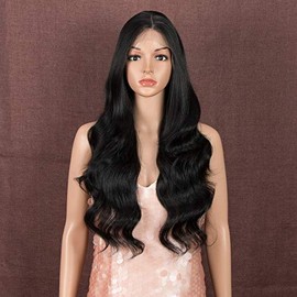 Style Icon Lace Front Wig for Women Synthetic 26 Inches Wavy Wig Middle Part Natural Black Wig For Women Heat Resistant Fiber