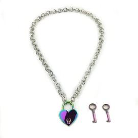 Destiny Love Padlock Choker Collar Necklace with Lock and Two Keys Lock Necklace with Black Box for Women and Men (B, 24)