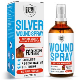 SILVER GRADE Wound Spray for Chicken from Birds & Chicken Antibiotics Alternative to Help with Pecking Sores, Bumblefoot, Cuts – Poultry Spray with Silver – GMOs Free – 4-Oz Bottle