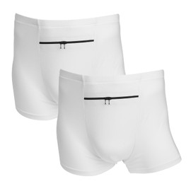 LUEXBOX 2 Packs Men's Underwear with A Secret Front Pocket, Boxer Briefs for Men, Medium Size (White)
