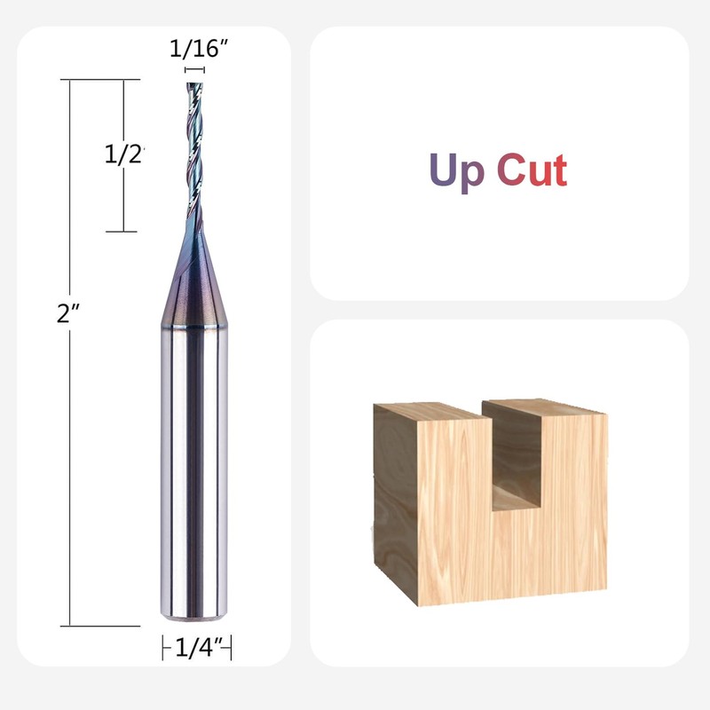 SpeTool 1/16 Inch Up Cut Spial Router Bit 1/4 Inch