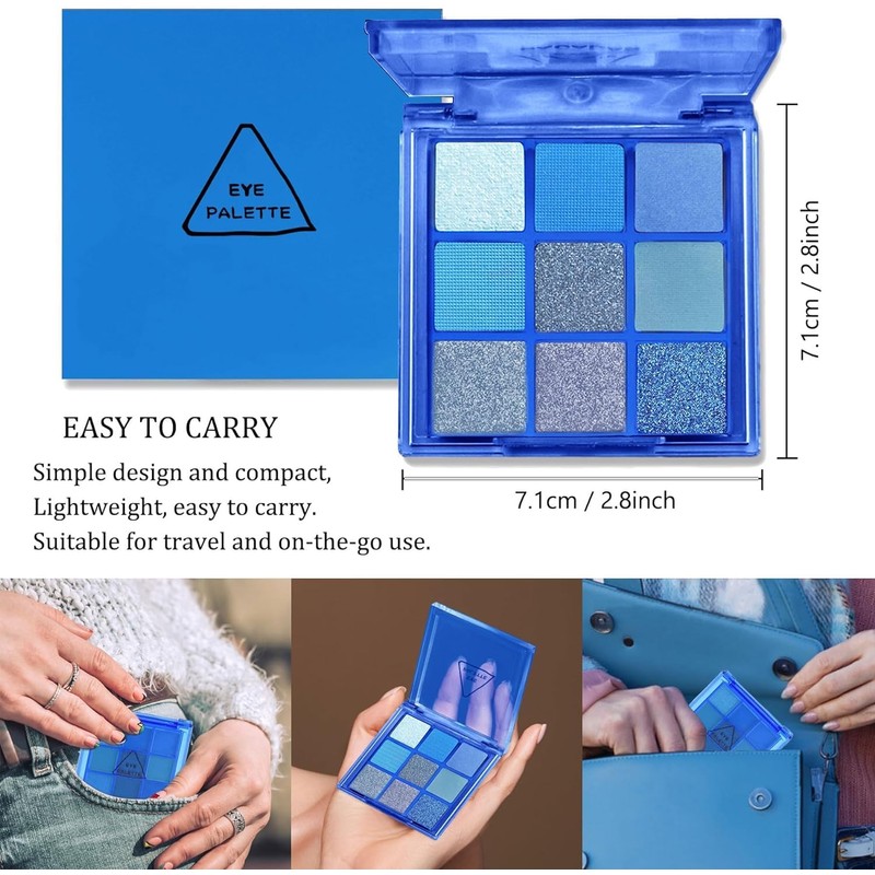 Punk Blue Glitter Eyeshadow 9 Colors, Palette Shadow Pigment, Blue