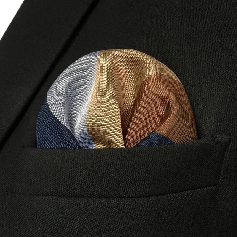 S&W SHLAX&WING Men's Striped Pocket Square, Business Gift, Blue Brown,