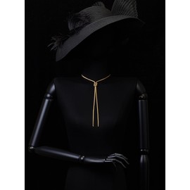 COOLSTEELANDBEYOND Gold Tone Knot Lariat Chain Necklaces, Y Chain Necklaces Drop Tassel, Statement Layered, Snake Chain, Stainless Steel, No Gemstone