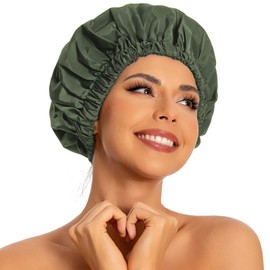 Reusable Shower Cap for Women, Large Waterproof Shower Bonnet Washable Elastic Band Bath Hair Hat for Long Hair, Braids(Green)