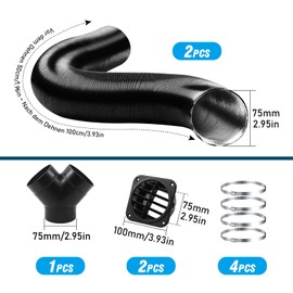 MaxEarn 9Pcs Y-Car Heater Pipe Duct Set, 75mm Parking Air Diesel Heater Auxiliary Accessories with Exhaust Hose, Warm Air Outlet Vent, Y-Branch Pipe, Hose Clips, for Webasto Eberspacher Propex