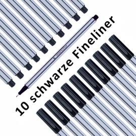 Fineliner Black - Pack of 10 - with Fine 0.4 mm Tip - Felt Tip Pens for Precise Writing, Drawing and Painting - with Metal-Clad Fibre Tip - for Office, School, University and Home