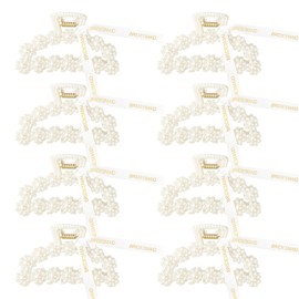 DEEKA Bridesmaid Proposal Gifts 8 Pack Pearl Bridesmaid Hair Claw Clips with Ribbon 3.7 Inch Large Hair Clips Bachelorette Party Favors Bridal Party Present Hair Accessories (Half Circle L)
