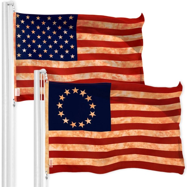 UD_G128 Combo Pack: American USA Tea-Stained Flag 3x5 Ft &
