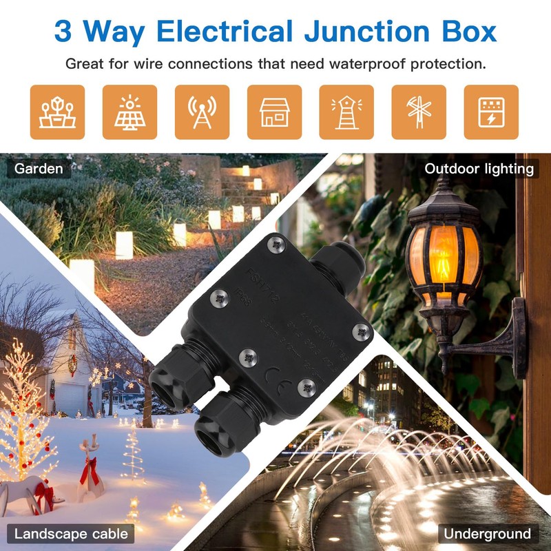 Helunsi 2 Pcs Waterproof Junction Box 3 Way, IP68 External