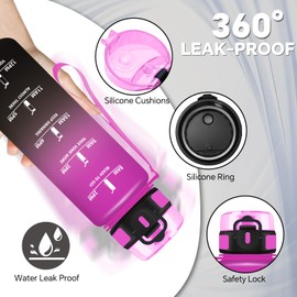 Trinkflasche- 1l- Wasserflasche Sport, Wasserflasche Auslaufsicher, Wasserflasche mit Zeitmarkierung und Uhrzeit, Leicht zu Tragen und zu Reinigen, für Camping, Running, Fitness, Gym, Erwachsene