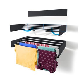 Step Up Laundry Drying Rack (27.5-INCH Industrial Gray), Wall Mounted, Retractable Clothes Drying Rack, 40lbs Load Capacity, 11.6 Linear Ft, with Wall Template and Long Screwdriver Bit