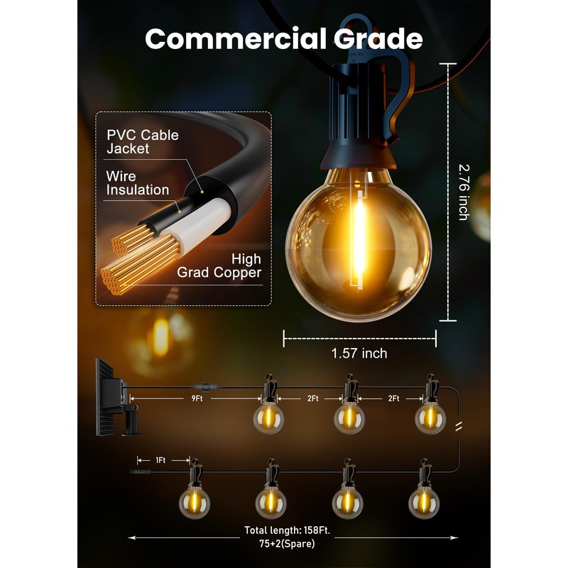 Brightown 158FT Solar String Lights Outdoor with Remote and 77