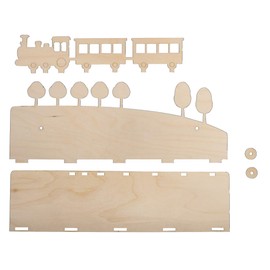 Rayher Wooden Construction Kit Shelf Train, FSC Mix Credit, Natural, 35 x 10 x 14 cm, 5-Piece Construction Kit, Children's Shelf, Made of Wood, for Painting, 62976505