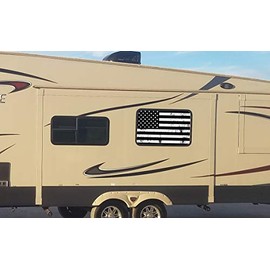 28x40 Distressed Black and White American Flag Universal RV, Camper, 5TH Wheel, Toyhauler Window 50/50 Perforated Tint Vinyl Decal