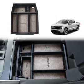 BestEvMod Storage Box Organizer Center Console Tray with Vegan Leather Trim Compatible with Ford F150 F-150 Lightning 2021-2024 Not for 2024 Flash/XLT Not for 2025+ (Retro Grey)