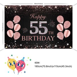 JOYKY Happy 55th Birthday Banner, Rose Gold 55th Birthday Party Decorations for Women Her, 55 Year Old Birthday Supplies Backdrop Décor, 5.9 X 3.8 Fts