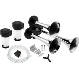 Vixen Horns LOUD TRIPLE TRUMPET TRAIN AIR HORN SYSTEM KIT CAR/TRUCK 12V CHROME VXH2411DC