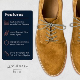 Benchmark Basics Slate Gray 36" Round Waxed Cotton Shoelaces | 2mm (5/64”) Width (36 Inches, Slate Gray)
