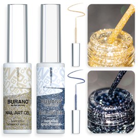 BURANO Gel Nail Polish Liner Nail Art Polish, Silver Gold Painted Gel Nail Design Polish 2 Bottle 8ml, Build in Thin Nail Brush Gel Nail Polish Curing Required LX17 LX22