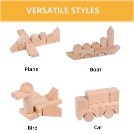 Zonxie 80pcs Wooden Natural Building Blocks Set with Storage Bag â€“ Montessori Sta