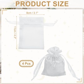 MECCANIXITY Satin Bags with Drawstring, 3x4 Inch Wedding Favor Bag Mini Gift Packaging Bag for Birthday Christmas Jewelry Party (White, Pack of 4)