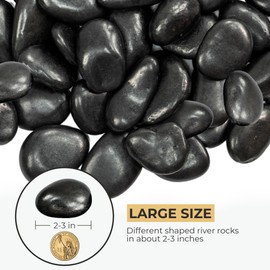 VINICS 10lbs Black River Rocks, 2-3 Inch Large Pebbles for Indoor Plants, Natural High Polished Decorative Stones for Vase Filler Fish Tank