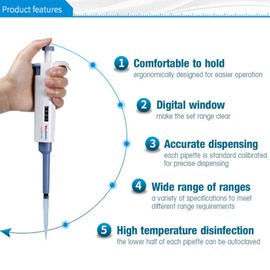 Micropipette 1000-5000ul Adjustable Manual Volume Micropipette M5000 for Laboratory, Medical Sampling Testing