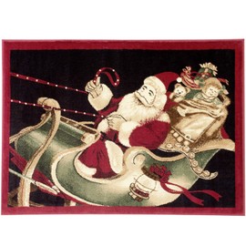 Christmas Rug Holiday Décor Santa on Sled Area Rug Approximately: 3ft4in X 4ft6in Woven for Home Dining Room Living Room