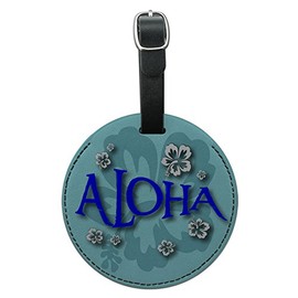 Graphics & More Aloha Hawaiian Greeting Hibiscus Flowers Round Leather Luggage Id Tag Suitcase, Black