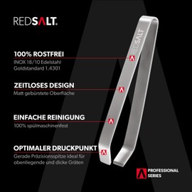 REDSALT® Professional Bone Tweezers Straight Tip 11 cm Stainless Steel Stainless Steel Matt 18/10 Quality Herringbone Tweezers 100% Dishwasher Safe Herringbone Tongs Fish Bone Tweezers