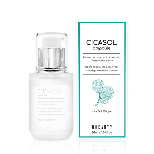 Centella Asiatica 84% Cica Cicasol Ampoule (30mL / 1.01oz) Serum for Face to Repair, Soothe, Moisturize Skin - Reduce Hot Flush, Irritations - Natural Active