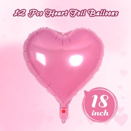 12 Pcs Heart Balloons,18 inch Pink Heart Foil Balloons Love Balloon Valentine Balloon for Birthday Party Wedding Engagement Party Baby Shower Valentine Day Decorations (pink)