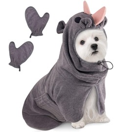 JOLOVE Dog Drying Coat Super Absorbent Dog Towels for Drying Dogs for After Bath Soft Dog Drying Towel Adjustable Dog Bathrobe for Bath, Swim, Wet Walk (Gray Rhino, S)