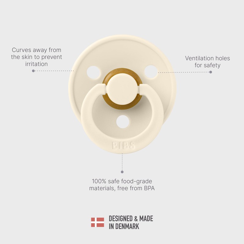 Bibs Dummies, 2-Pack of Colourful Dummies, Natural Rubber Danish Dummies