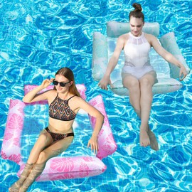 2 Pack Inflatable Pool Floats Adults, 4-in-1 Multi-Purpose Inflatable Pool Float Hammocks,4 Tubes Floating Mesh Chair for Summer Events Pool Parties