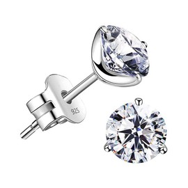 Bellitia Jewelry Platinum Plated Sterling Silver CZ Diamond Stud Earrings, Cubic Zirconia Solitaire Earrings Hypoallergenic Simulated Diamond Stud Earrings for Women 6MM