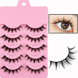 False Eyelashes, Manga Lashes, Natural Look, Cat Eye, Artificial Eyelashes, Cat Eye, Anime Fake Lashes, 15 mm, Short Cosplay Lashes, Faux Mink, Spiky, Wispy, False Eyelashes, 5 Pairs of Eyelashes