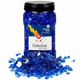 Celestial Fire Glass High Luster, 1/2" Reflective Tempered Fire Glass in Meridian Blue | 10 Pound Jar